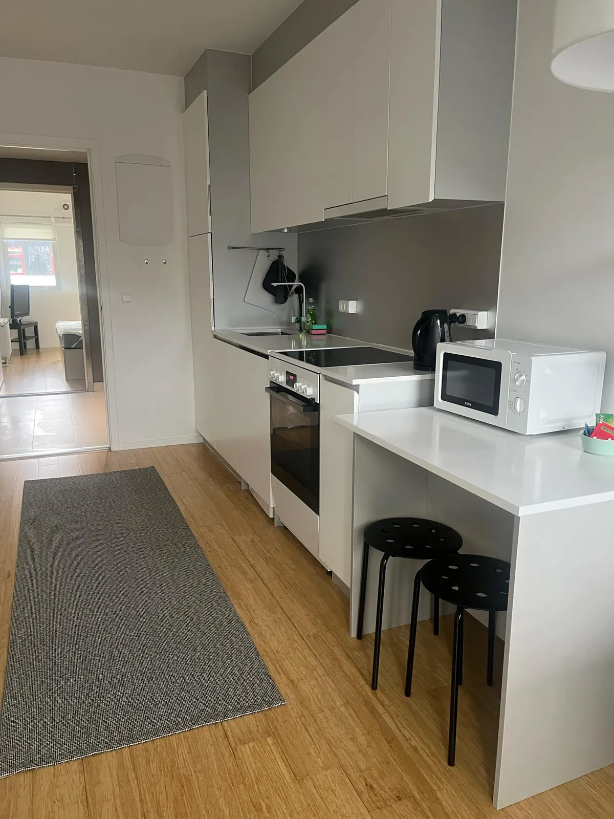Kitchen and hallway of a one-person apartment used for a STERK placement